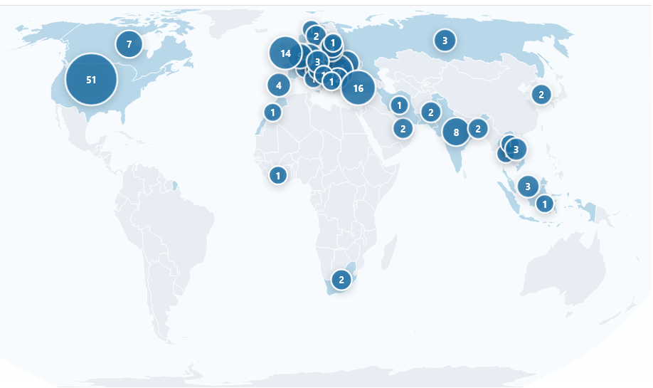 Global ASN distribution by country for the Utah-seeded infrastructure expansion dataset